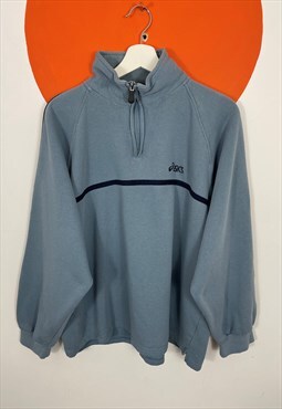 Vintage ASICS 1/4 Zip Sweatshirt Dusty Blue XL