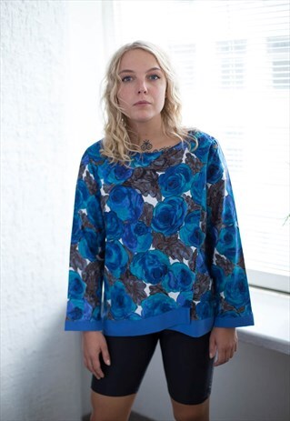 VINTAGE 60'S BLUE FLOWER PRINT TOP