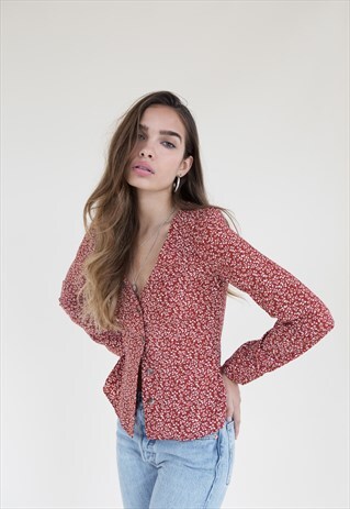 MORGAN BUTTON FONT BLOUSE - RUST FLEUR PRINT