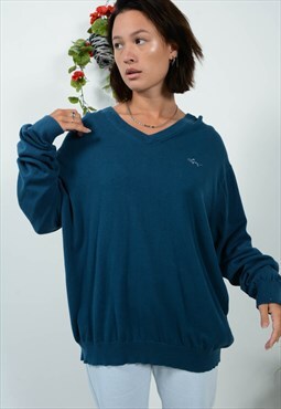 Vintage 90s Knitted Jumper Blue Unisex Size L