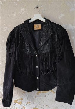Vintage black sude leather biker style jacket 