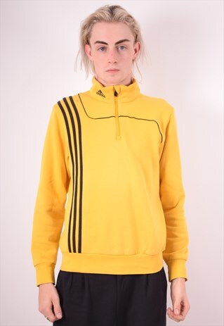 ADIDAS MENS VINTAGE SWEATSHIRT JUMPER SMALL YELLOW 90S