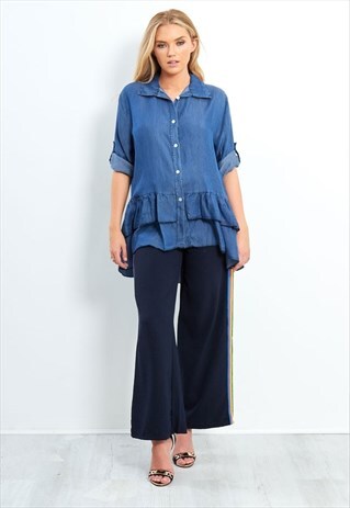 DARK DENIM FRILL HEM SHIRT