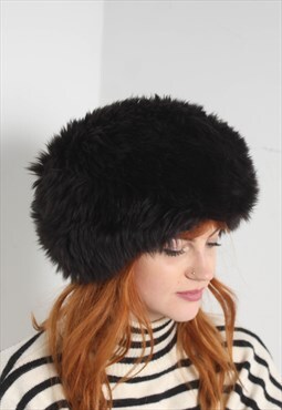 Vintage 90's Faux Fur Hat Cap Black