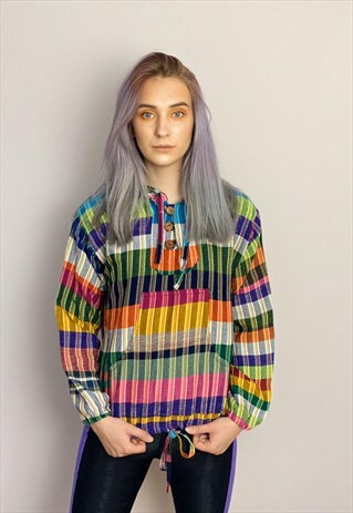 VINTAGE 90S COLOURFUL CHECKED LONG SLEEVE SWEATSHIRT