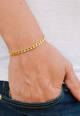 Gold chain bracelet, flat link chain womens jewelry gift