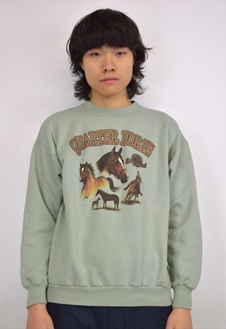 VINTAGE 90S MINT GREEN 'QUARTER HORSE' SWEATSHIRT