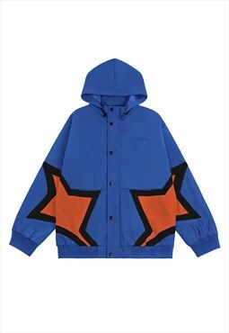 Raver windbreaker patchwork rain jacket grunge bomber blue