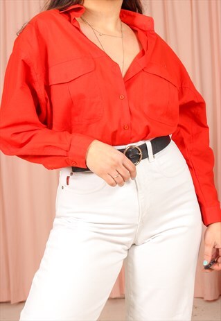 VINTAGE 80S BATWING BLOUSE IN RED