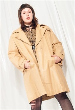 Vintage Leather Jacket 90s Trench Coat in Beige