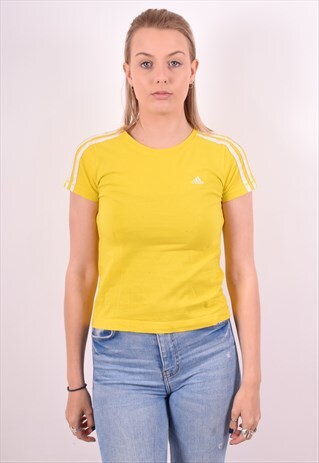 ADIDAS WOMENS VINTAGE T-SHIRT TOP XS YELLOW 90S