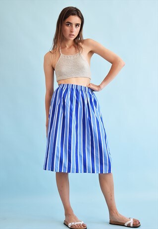 70'S RETRO BOHO FESTIVAL STRIPED PRINT MIDI SUMMER SKIRT