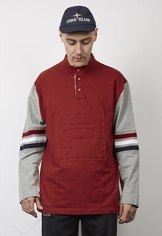 VINTAGE 80'S FILA POPPER BUTTON BURGUNDY SWEATSHIRT
