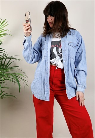 VINTAGE 90S PEARL SNAP DENIM WESTERN OVERSIZED SHIRT