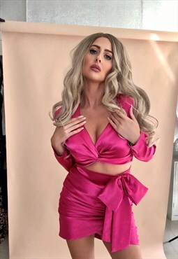Pink Satin Two Piece Set