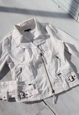 Vintage white cotton blend biker jacket.size m
