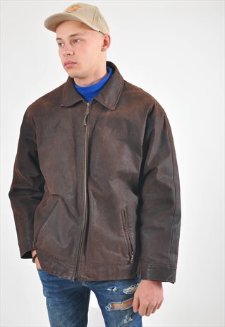VINTAGE LINED SUEDE LEATHER JACKET IN BROWN
