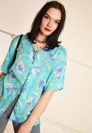 90'S RETRO FLORAL FESTIVAL PARIS CHIC BLOUSE SHIRT TOP