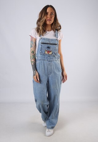 VINTAGE SUPERGIRL DENIM DUNGAREES WIDE LEG UK 10 SMALL (C1J)