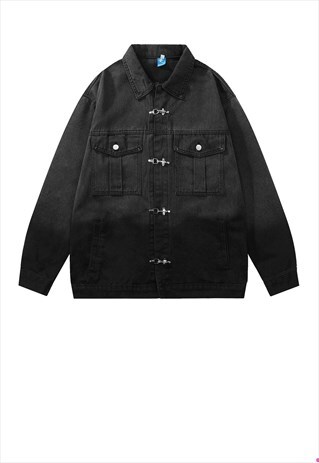 Gradient denim jacket tie-dye jean bomber in washed black