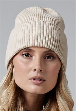 Women's Ski Ribbed Beanie Hat - Cream Beige 