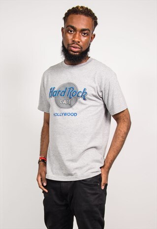 90'S RETRO HARD ROCK CAFE HOLLYWOOD GREY T-SHIRT