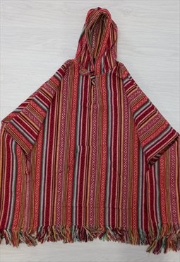 00's Vintage Loud Elephant Poncho Red Multi Striped