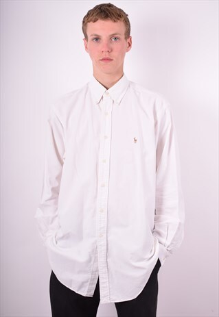 POLO RALPH LAUREN MENS VINTAGE SHIRT LARGE WHITE 90'S