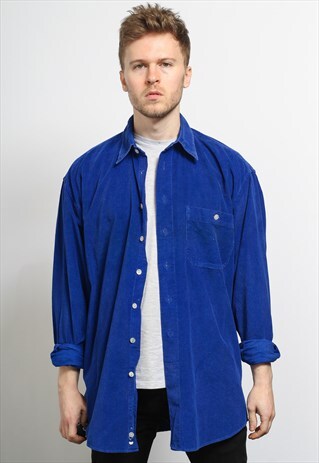 VINTAGE CORDUROY CORD SHIRT BLUE