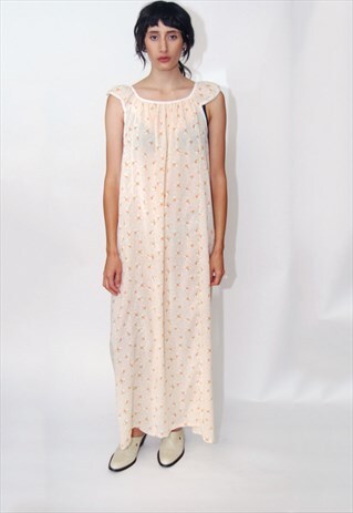 60S FLORAL NIGHT DRESS (L) VINTAGE LONG NIGHTGOWN NIGHTSHIRT