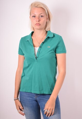 LACOSTE WOMENS VINTAGE POLO SHIRT MEDIUM GREEN 90S