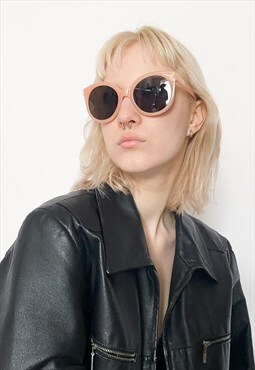 Vintage Y2K iconic oversized oval sunglasses in peach beige
