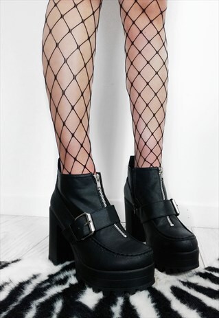 Vintage 90s Y2K Chunky Goth Zip Platform Cleated Sole Boots | Strange ...