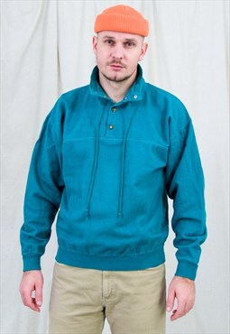 Turquoise sweatshirt vintage mockneck green long sleeve L