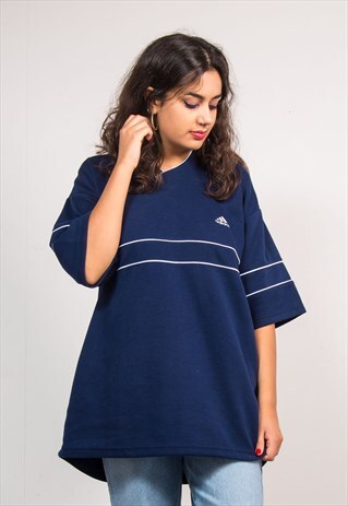 90'S VINTAGE NAVY BLUE ADIDAS EQUIPMENT V-NECK T-SHIRT