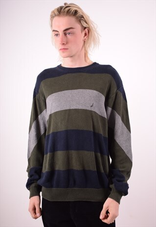 NAUTICA MENS VINTAGE JUMPER SWEATER LARGE NAVY BLUE 90S