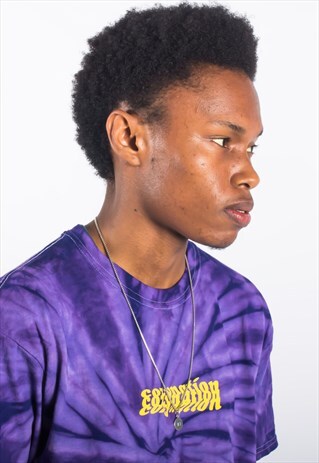 T-SHIRT IN PURPLE TIE-DYE WITH WARPED PRINT
