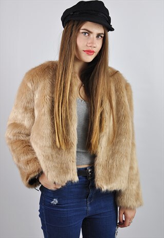 VINTAGE CARAMEL FAUX FUR BOMBER JACKET