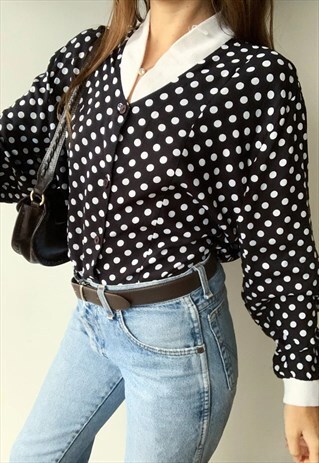 VINTAGE 80S HAUTE BOHEME POLKA DOT PARISIAN SHIRT TOP BLOUSE