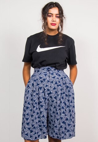 90'S VINTAGE NAVY BLUE CRAZY PATTERN CULOTTES SHORTS