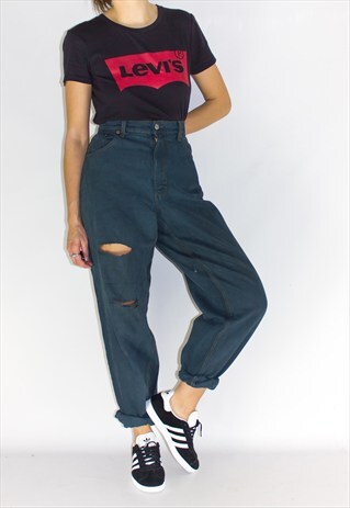 VINTAGE HIGH WAIST TEAL MOM JEANS