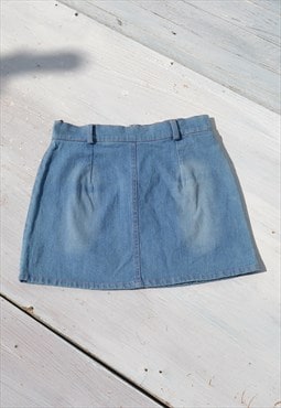 Deadstock blue high waist mini stretch denim skirt.
