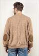 VINTAGE 80'S MEN SUEDE KNIT CARDIGAN IN BEIGE