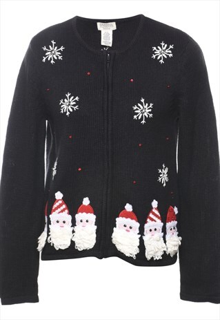 VINTAGE BEYOND RETRO SANTA CLAUS CHRISTMAS CARDIGAN - S