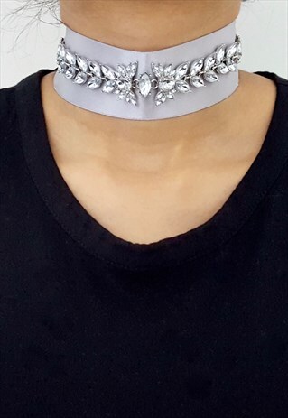 SATIN -GREY & REGAL FAUX SUEDE WRAP CHOKER -BLACK