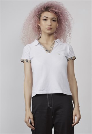 VINTAGE 90'S BURBERRY TARTAN WHITE POLO T-SHIRT