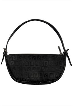 Fendi Shoulder Bag Zucca Monogram Black Vintage Crescent 