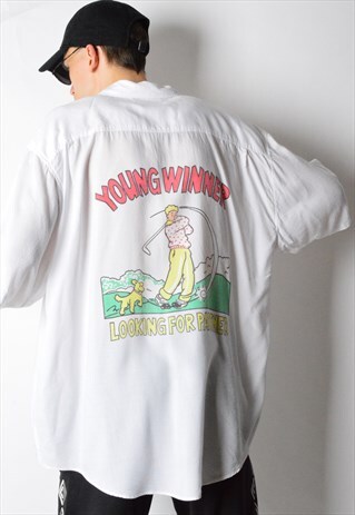 VINTAGE 80S WHITE GOLF SHORT SLEEVE SHIRT
