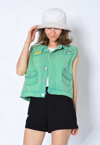 VINTAGE 80S GREEN PATCH DENIM VEST