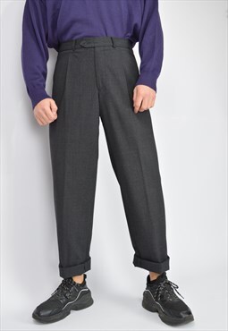Vintage dark grey classic wool straight suit trousers